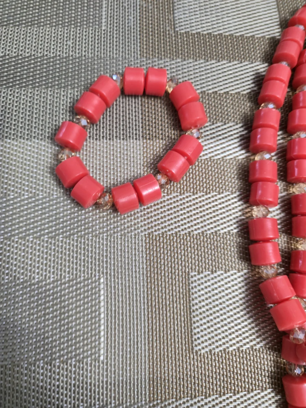 New Beautiful Bold Coral Bead Necklace Set with Matching Earrings & Bracelet $80